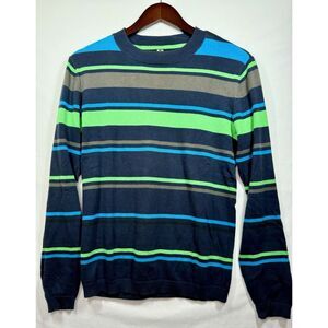 Oakley Men's Sweater Striped Slim‎ Fit Lightweight  Crewneck Blue Green Sz Small